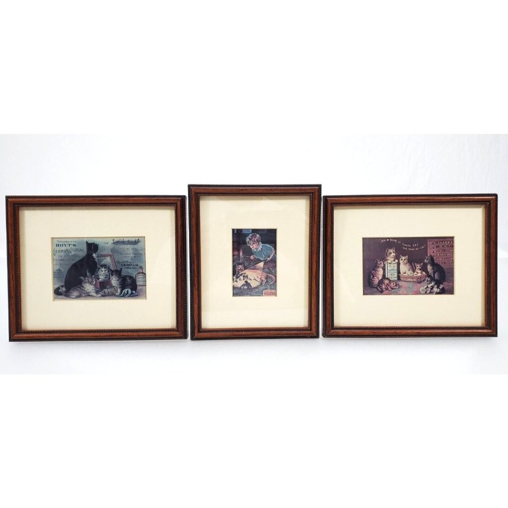 3 Framed Advertising Kitten Cat Prints Americana Magazine 1984 Eveready Thread